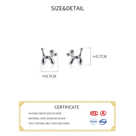 NEW White Gold Plated Balloon Dog Stud Earrings - Picture 12 of 15